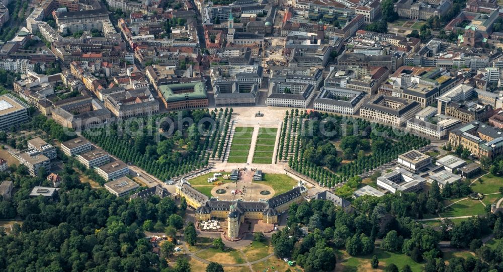 Karlsruhe from the bird's eye view: Building complex in the park of the castle and Stadtansicht in Karlsruhe in the state Baden-Wurttemberg, Germany