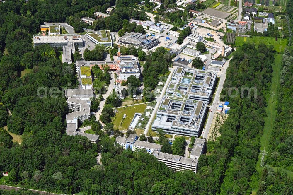 München from above - Building complex of the transmitter Bayerischer Rundfunk in the district Freimann in Munich in the state Bavaria, Germany