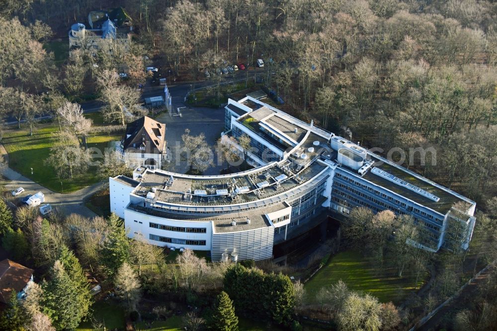 Schwerin from the bird's eye view: Complex of buildings with satellite dishes on the transmitter broadcasting center NDR Landesfunkhaus in Schwerin in the state Mecklenburg - Western Pomerania, Germany