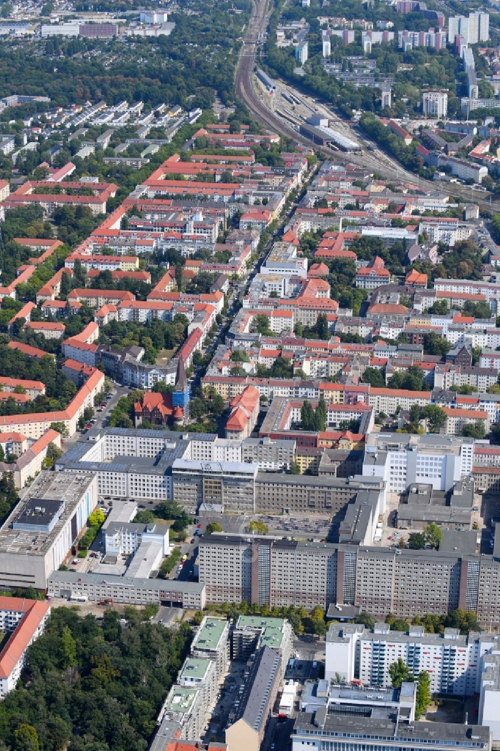 Aerial image Berlin - Building complex of the Memorial of the former Stasi Ministry for State Security of the GDR in the Ruschestrasse in Berlin Lichtenberg