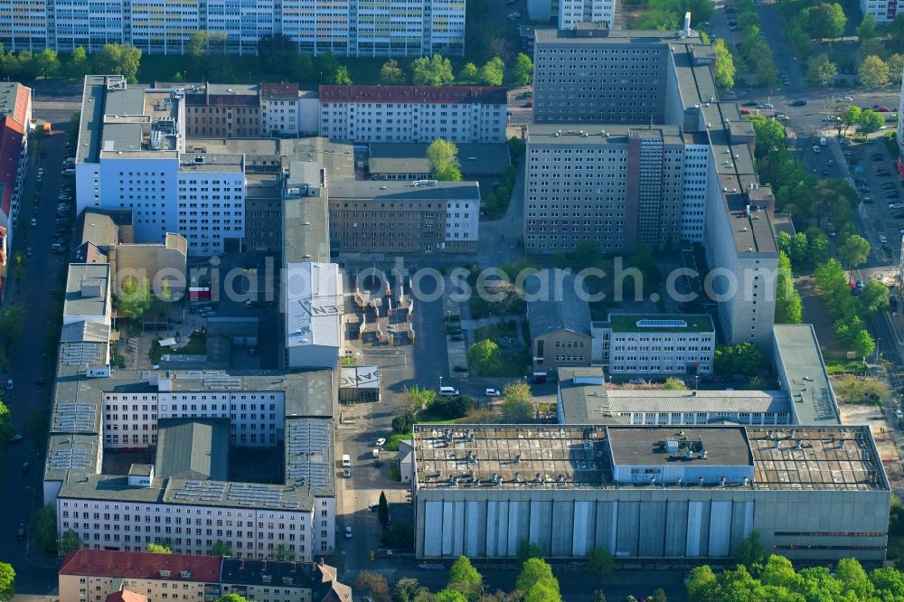 Aerial image Berlin - Building complex of the Memorial of the former Stasi Ministry for State Security of the GDR in the Ruschestrasse in Berlin Lichtenberg