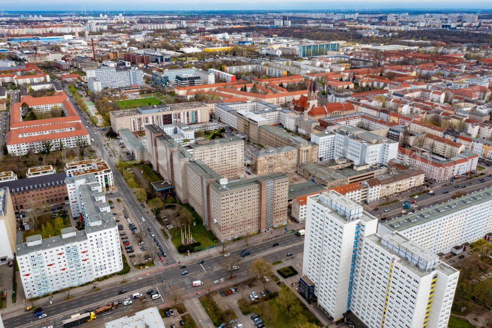 Berlin from above - Building complex of the Memorial of the former Stasi Ministry for State Security of the GDR in the Ruschestrasse in Berlin Lichtenberg