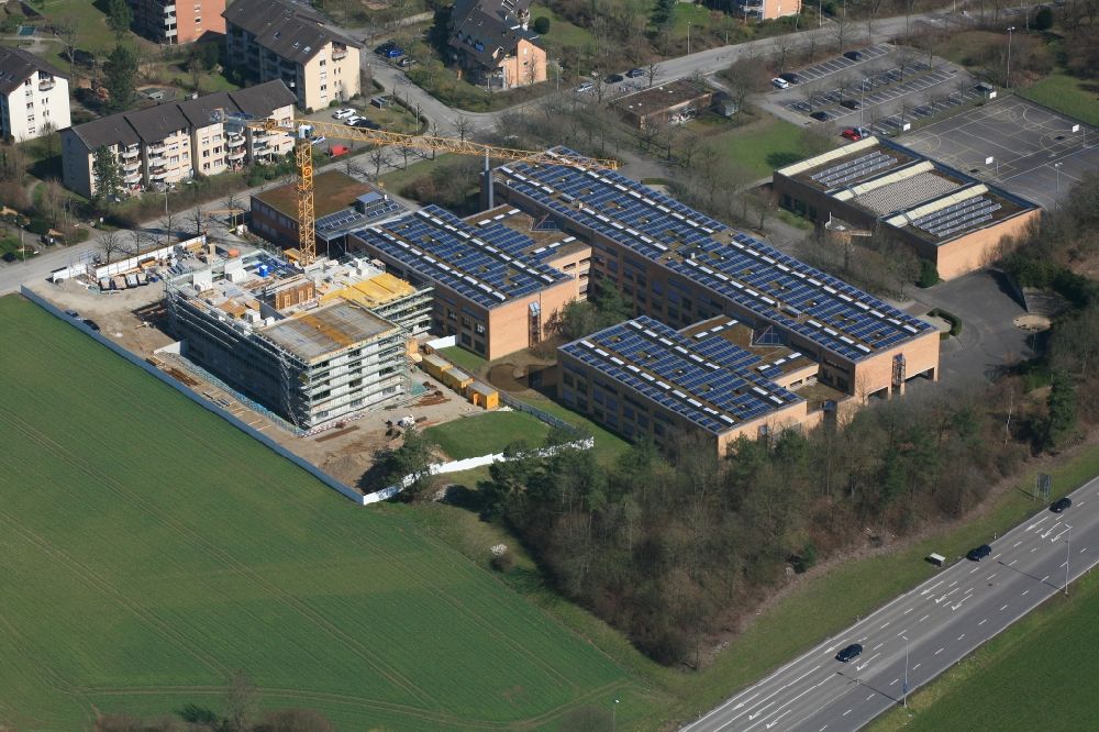 Aerial image Rheinfelden - Building complex of the education and training center Berufsbildungszentrum Fricktal in Rheinfelden in the canton Aargau, Switzerland