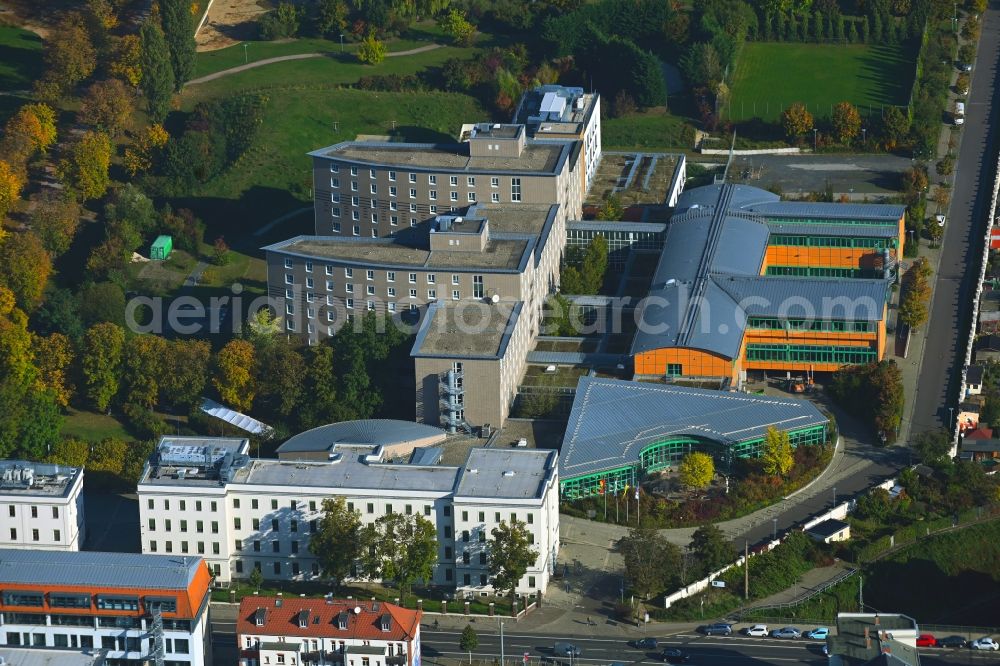 Aerial image Leipzig - Building complex of the education and training center of Berufsfoerderungswerk Leipzig on Georg-Schumann-Strasse in the district Moeckern in Leipzig in the state Saxony, Germany