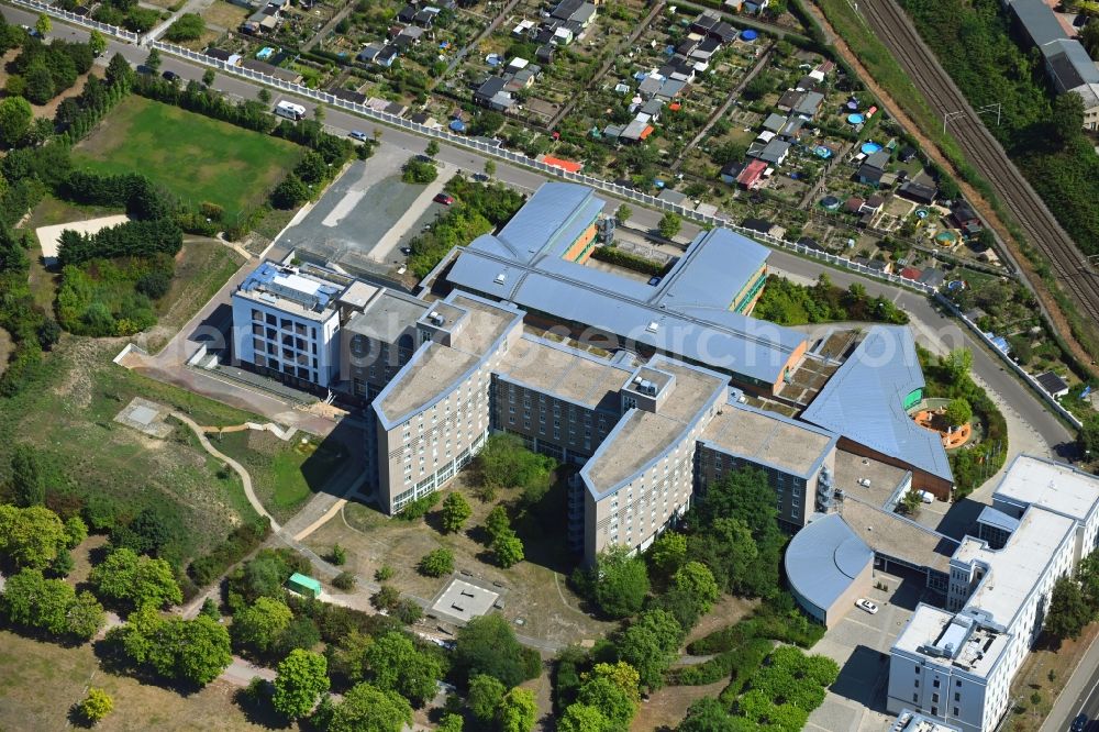 Leipzig from the bird's eye view: Building complex of the education and training center of Berufsfoerderungswerk Leipzig along the Georg-Schumann-Strasse in Leipzig in the state Saxony, Germany