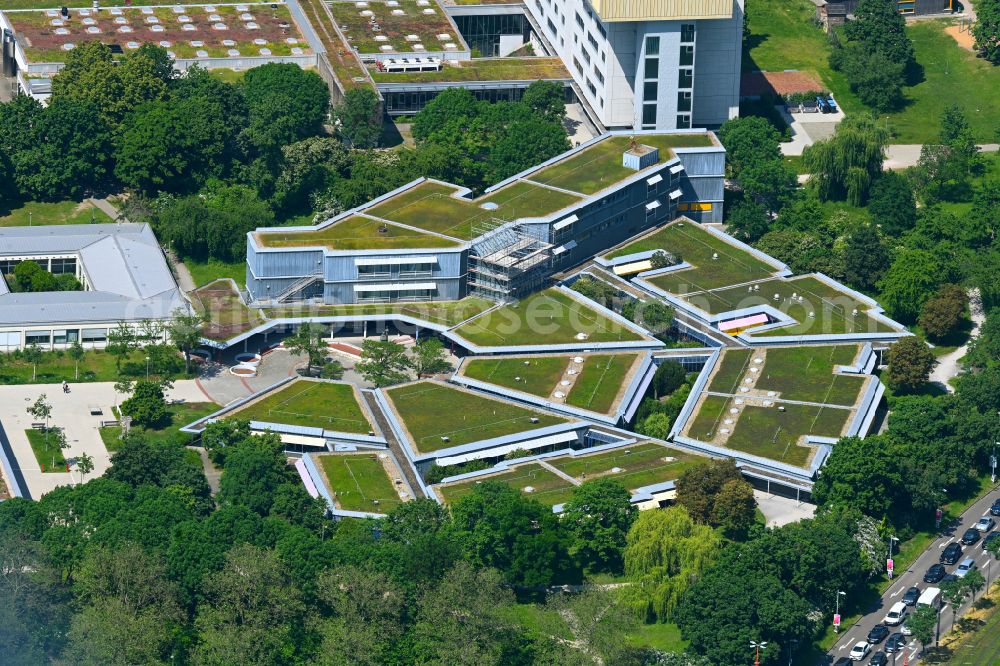 Karlsruhe from above - Building complex of the education and training center Elisabeth-Selbert-Schule on street Steinhaeuserstrasse in the district Suedweststadt in Karlsruhe in the state Baden-Wuerttemberg, Germany