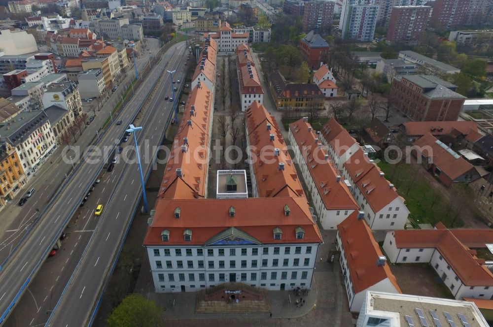 Aerial photograph Halle (Saale) - Building complex of the education and training center Franckesche Stiftungen zu Halle on Franckeplatz in Halle (Saale) in the state Saxony-Anhalt, Germany