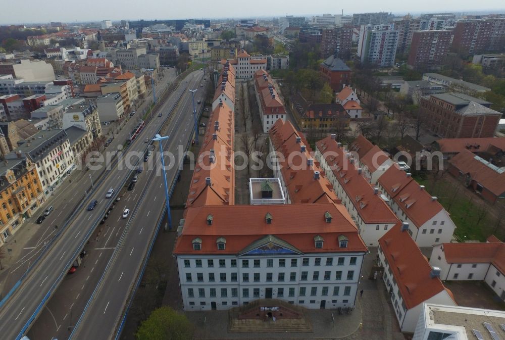 Halle (Saale) from the bird's eye view: Building complex of the education and training center Franckesche Stiftungen zu Halle on Franckeplatz in Halle (Saale) in the state Saxony-Anhalt, Germany
