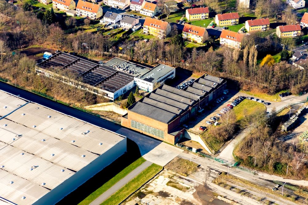 Bochum from above - Building complex of the education and training center QUAZ.RUHR - Qualification center for immigrants in the personal training workshop from Opel in the district Langendreer in Bochum in the state North Rhine-Westphalia, Germany