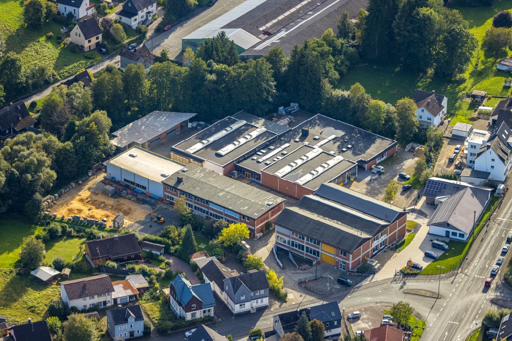 Fellinghausen from above - Building complex of the education and training center Aus- and Weiterbildungszentrum Bau on street Heesstrasse in Fellinghausen at Siegerland in the state North Rhine-Westphalia, Germany