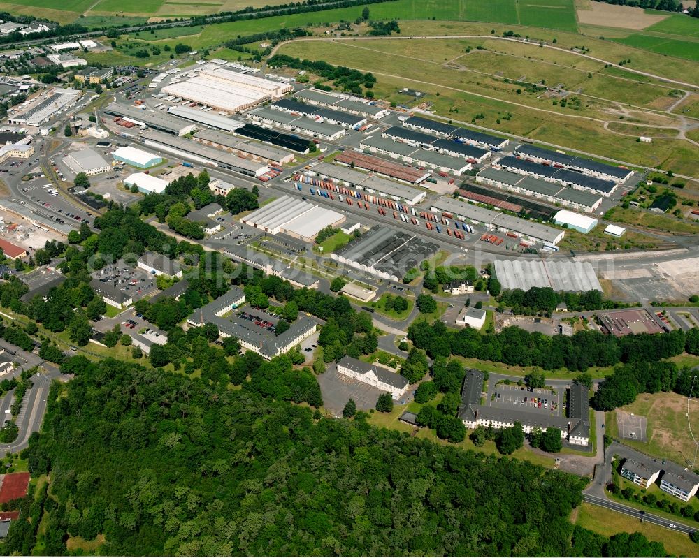Gießen from the bird's eye view: Bunker complex and munitions depot on the military training grounds US-Depot Giessen in Giessen in the state Hesse, Germany