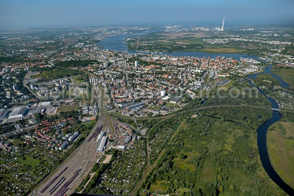 Aerial image Rostock - S-Bahn railway station and sidings of Deutschen Bahn in Rostock in the state Mecklenburg - Western Pomerania, Germany