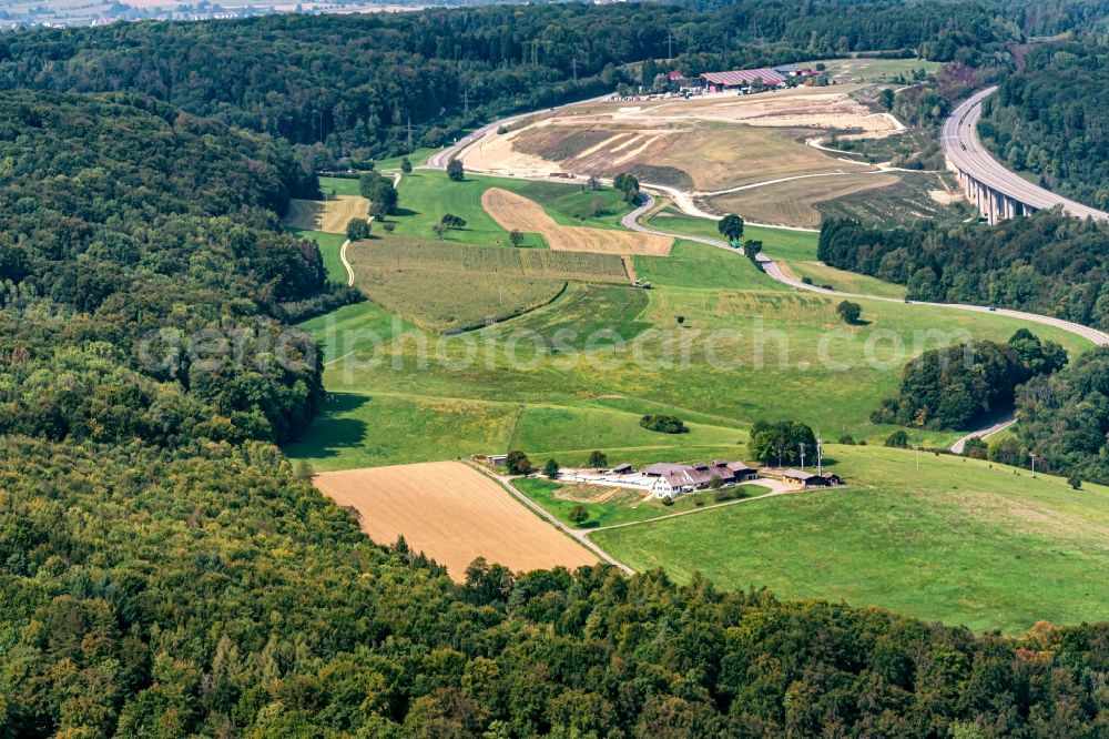 Inzlingen from the bird's eye view: Homestead of a farm Neben of A98 in Inzlingen in the state Baden-Wurttemberg, Germany