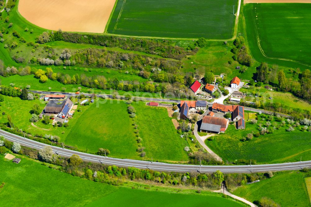 Winkelhof from above - Homestead and farm outbuildings on the edge of agricultural fields in Winkelhof in the state Bavaria, Germany