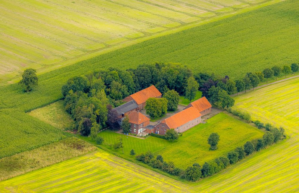 Aerial image Rosendahl - Farm on the edge of cultivated fields in Rosendahl in the state North Rhine-Westphalia, Germany