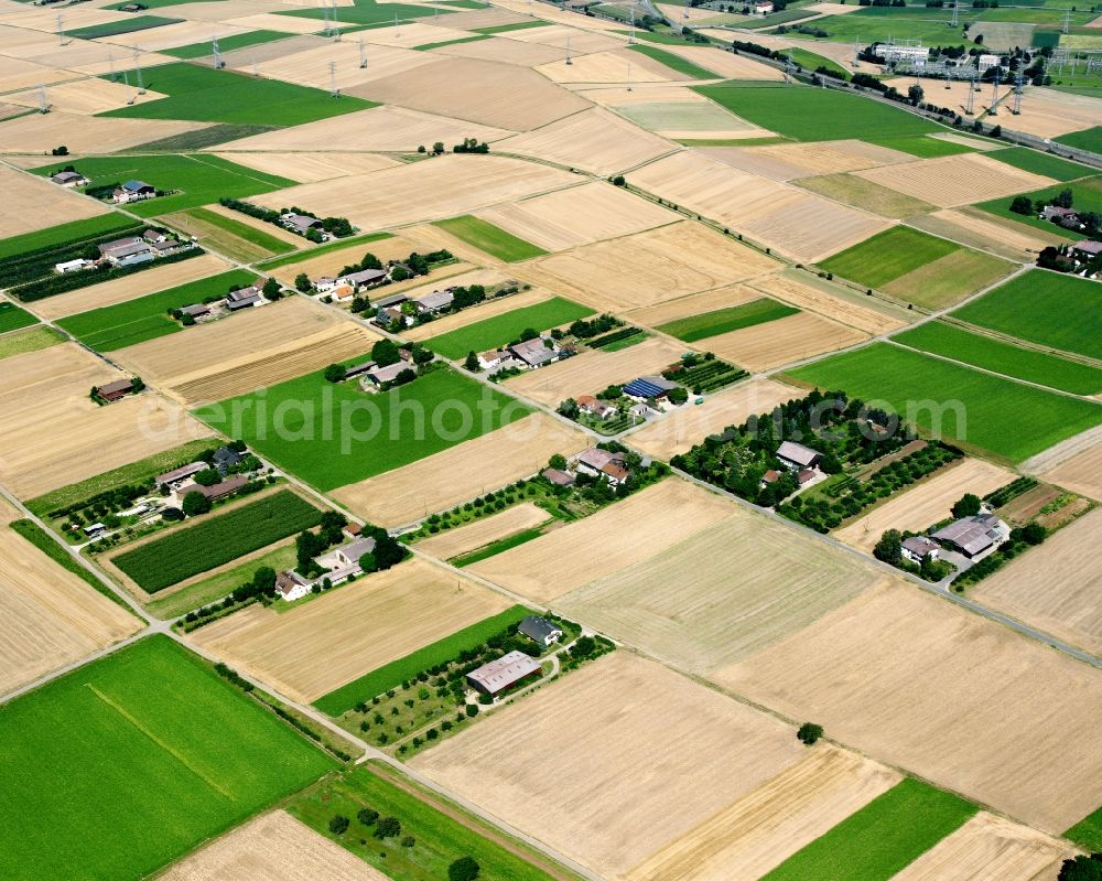 Aerial image Böckingen - Homesteads and farms - outbuildings on the edge of agricultural fields in Boeckingen in the state Baden-Wuerttemberg, Germany