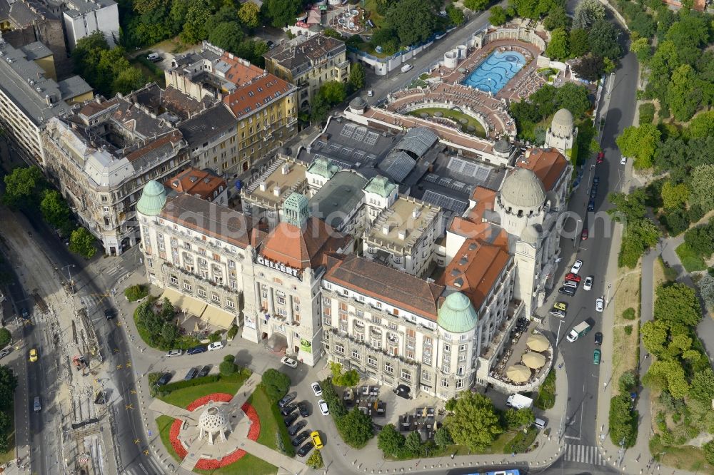 Aerial image Budapest - Complex of the hotel building Danubius Hotel Gellert and Gellert spa in the district XI. keruelet in Budapest in Hungary