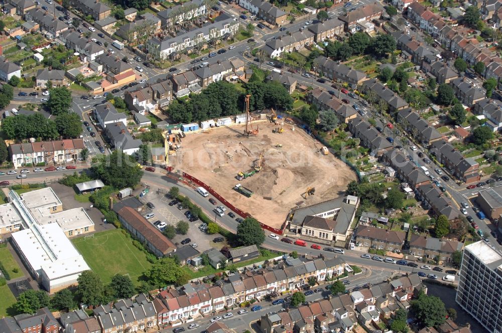 Aerial image London - View at the construction site on the grounds of the demolished White House Estate apartment buildings in the district Leyton in London in the county of Greater London in the UK