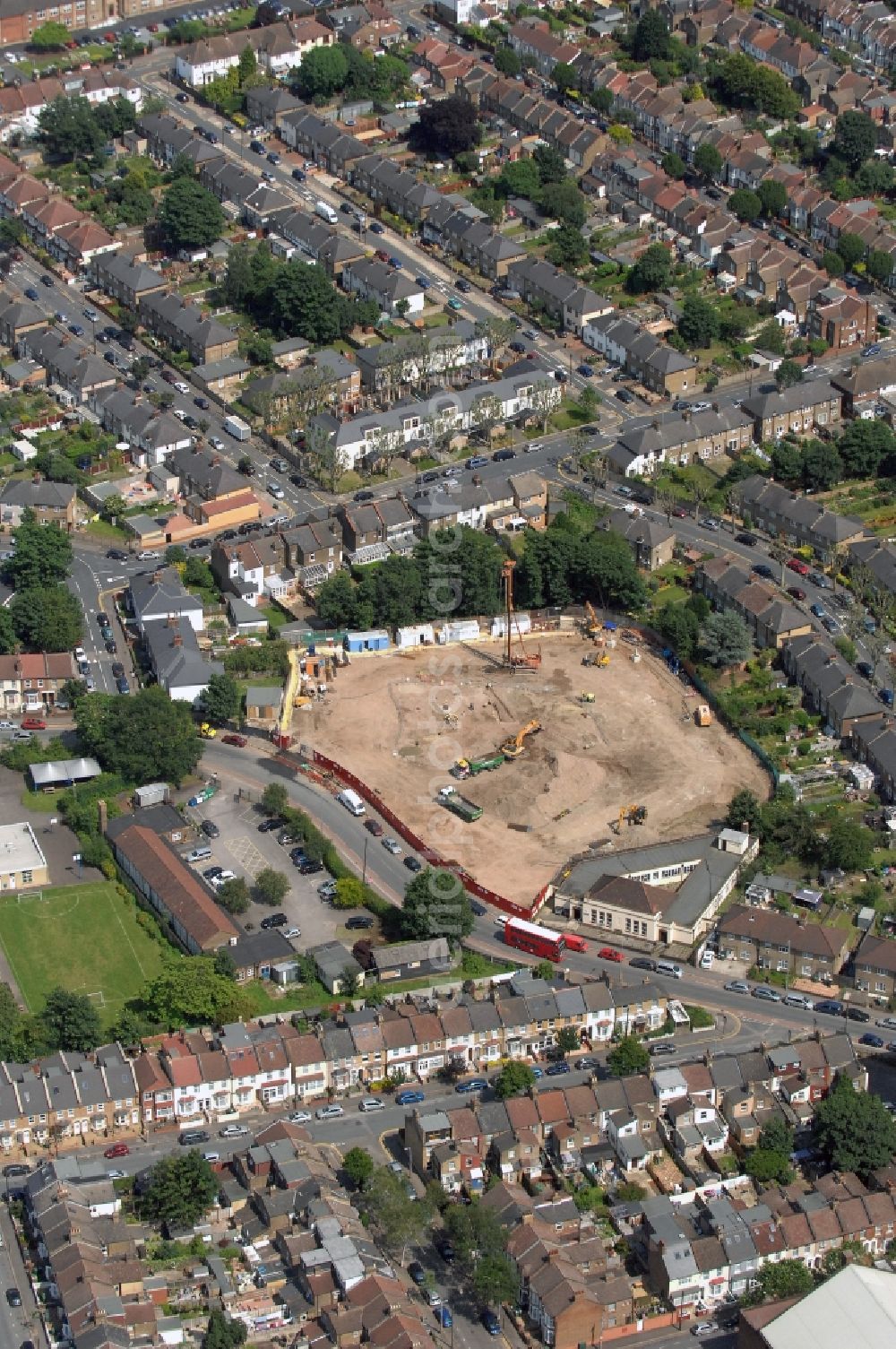 Aerial photograph London - View at the construction site on the grounds of the demolished White House Estate apartment buildings in the district Leyton in London in the county of Greater London in the UK