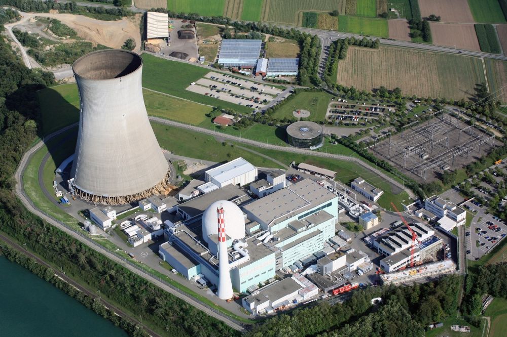 Aerial image Leibstadt - Site of the nuclear power plant - NPP Nuclear Power Plant Leibstadt AG on the banks of the Rhine in Switzerland