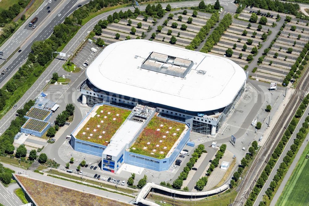 Aerial image Mannheim - Event and music-concert grounds of the Arena SAP Arena in Mannheim in the state Baden-Wurttemberg, Germany