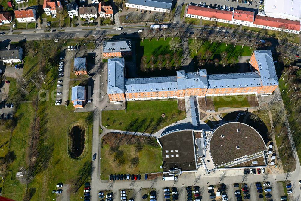 Aerial image Parchim - Event and music concert grounds of the arena Solitaire Parchim and district office on Putlitzer Strasse in the district Slate in Parchim in the state Mecklenburg - Western Pomerania, Germany