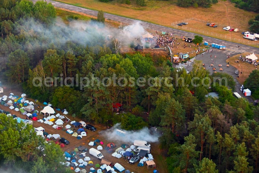 Aerial image Werneuchen - Participants in the Aware - music festival on the event concert area in Werneuchen in the state Brandenburg, Germany