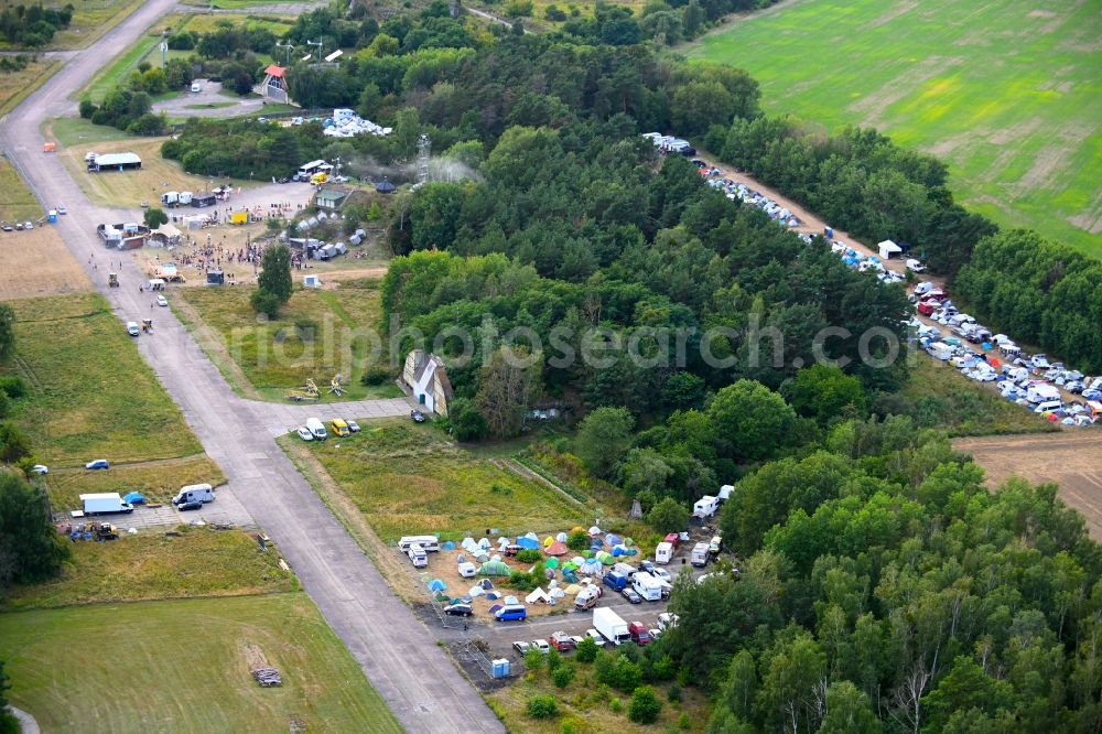 Werneuchen from the bird's eye view: Participants in the Aware - music festival on the event concert area in Werneuchen in the state Brandenburg, Germany