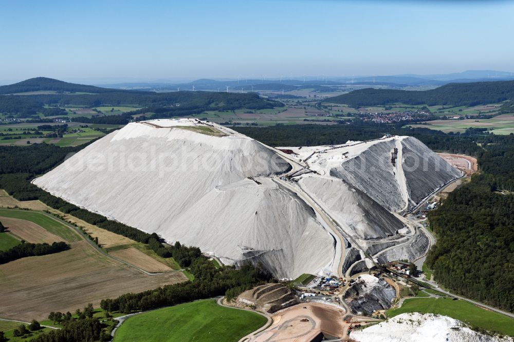 Aerial image Hohenroda - Site of the mining stockpile for potash and salt production in Hohenroda in the state Hesse, Germany
