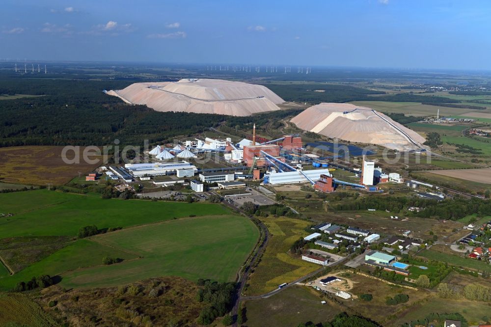 Aerial image Loitsche - Site of the mining stockpile for potash and salt production Kalimandscharo in Loitsche in the state Saxony-Anhalt, Germany