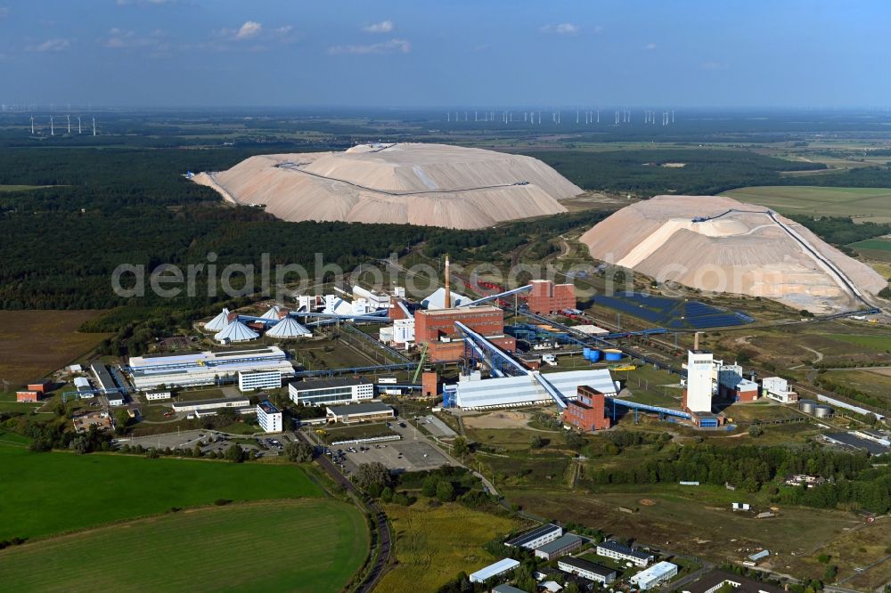 Aerial photograph Loitsche - Site of the mining stockpile for potash and salt production Kalimandscharo in Loitsche in the state Saxony-Anhalt, Germany