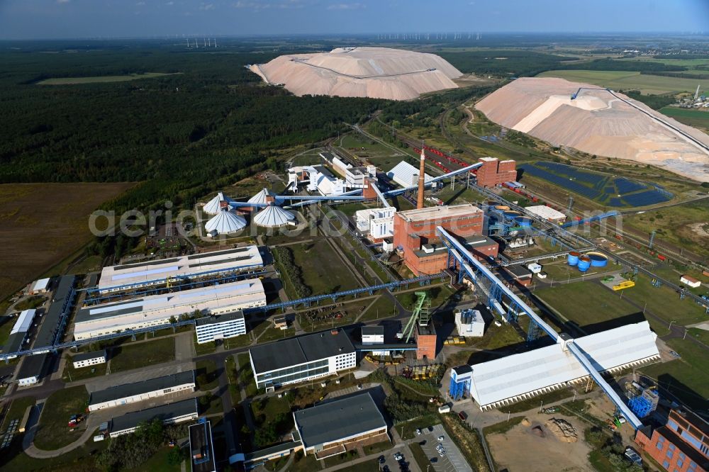 Loitsche from above - Site of the mining stockpile for potash and salt production Kalimandscharo in Loitsche in the state Saxony-Anhalt, Germany