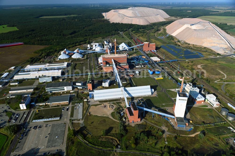 Aerial image Loitsche - Site of the mining stockpile for potash and salt production Kalimandscharo in Loitsche in the state Saxony-Anhalt, Germany