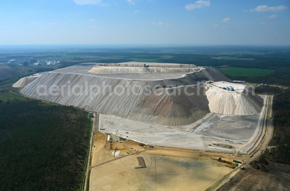 Zielitz from above - Site of the mining stockpile for potash and salt production K+S Kalimandscharo in Zielitz in the state Saxony-Anhalt, Germany