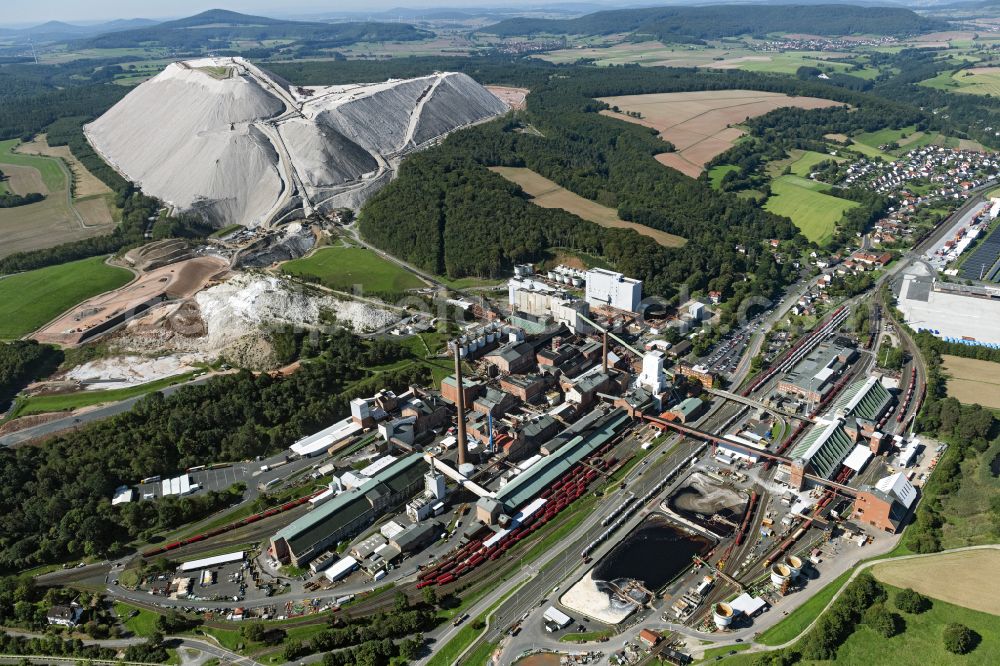 Aerial image Philippsthal (Werra) - Site of the mining stockpile for potash and salt production K+S Minerals and Agriculture GmbH, factory Werra, Standort Hattorf in Philippsthal (Werra) in the state Hesse, Germany