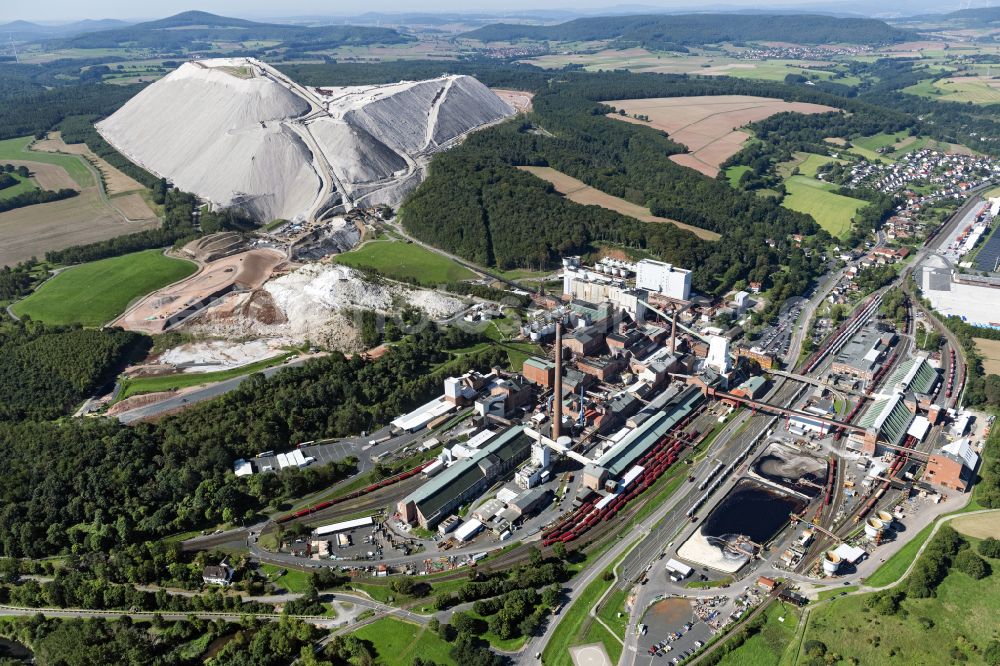Aerial photograph Philippsthal (Werra) - Site of the mining stockpile for potash and salt production K+S Minerals and Agriculture GmbH, factory Werra, Standort Hattorf in Philippsthal (Werra) in the state Hesse, Germany