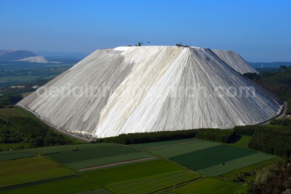Aerial image Heringen (Werra) - Site of the mining stockpile for potash and salt production Monte Kali in Heringen (Werra) in the state Hesse, Germany