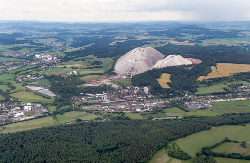 Aerial photograph Heringen (Werra) - Site of the mining stockpile for potash and salt production Monte Kali in Heringen (Werra) in the state Hesse, Germany