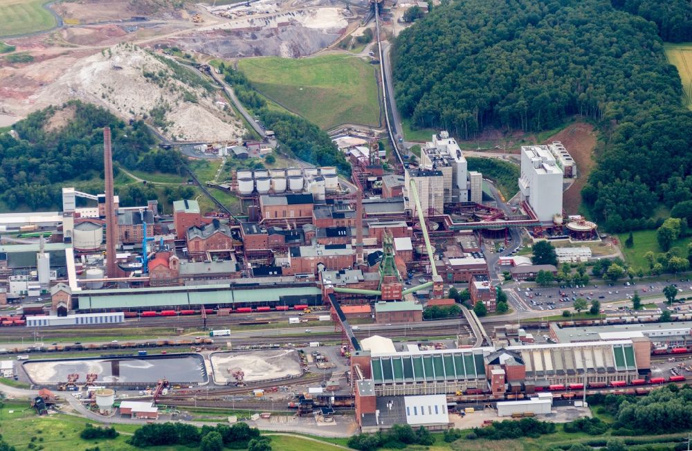 Heringen (Werra) from the bird's eye view: Site of the mining stockpile for potash and salt production Monte Kali in Heringen (Werra) in the state Hesse, Germany