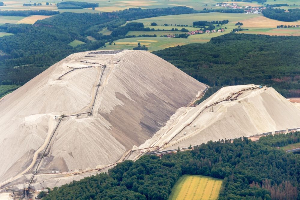 Aerial image Heringen (Werra) - Site of the mining stockpile for potash and salt production Monte Kali in Heringen (Werra) in the state Hesse, Germany
