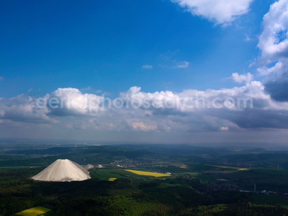 Heringen ( Werra ) from above - Monte Kali or Kalimandscharo a mine dump of the salt mining close by Heringen in Hesse. The mountain is a tourist attraction