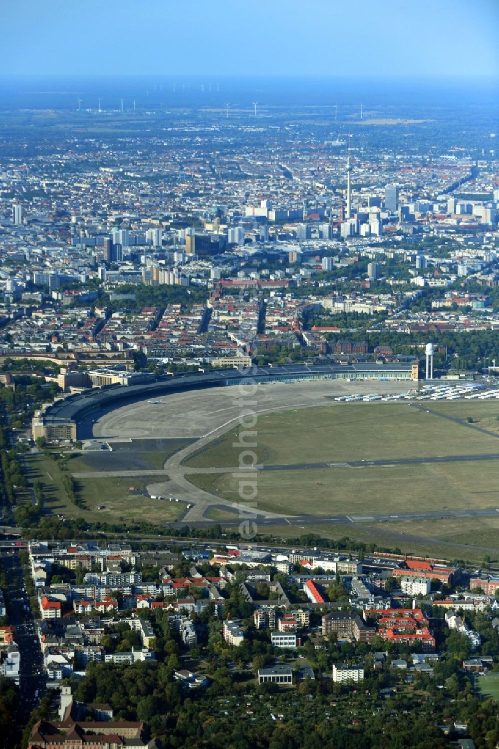 Berlin from above - Premises of the former airport Berlin-Tempelhof Tempelhofer Freiheit in the Tempelhof part of Berlin, Germany
