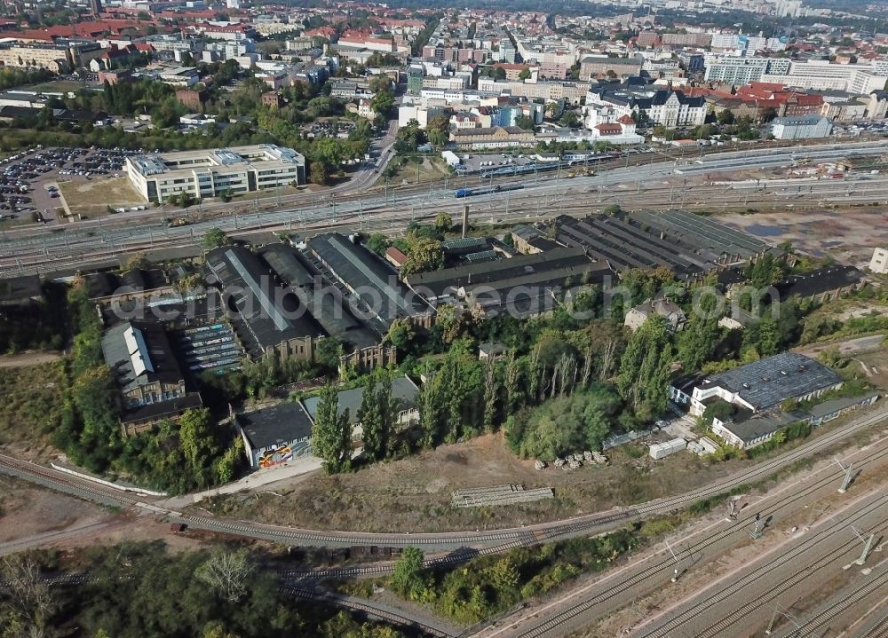 Halle (Saale) from the bird's eye view: Ruins of grounds of the former german railway Reichsbahn repair shop RAW Halle Saale in the state of Saxony Anhalt