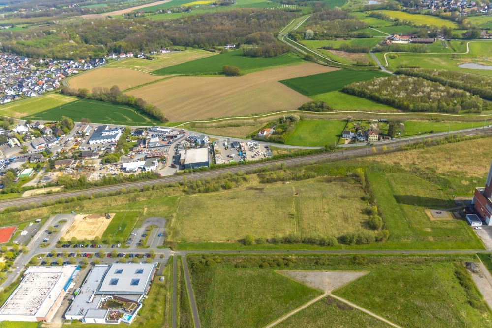 Aerial image Bönen - Site of the former Koenigsborn 3/4 Altenboegge pit on Zechenstrasse in Boenen in the Ruhr area in the state of North Rhine-Westphalia, Germany