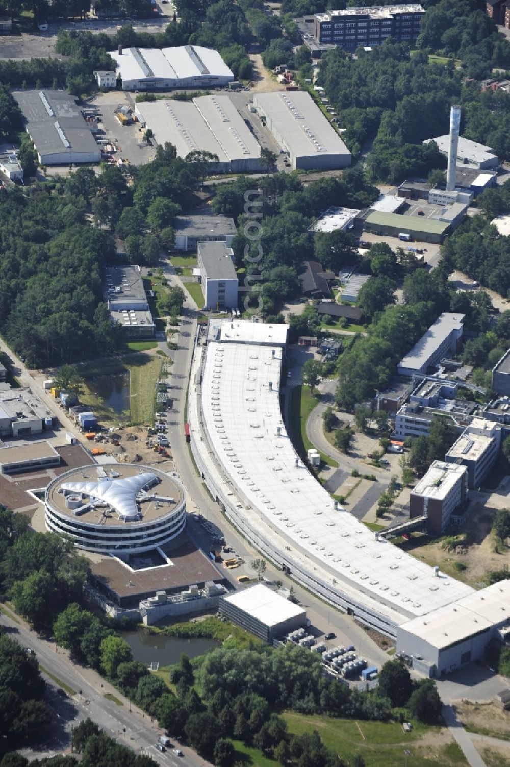 Aerial image Hamburg - The new building of the site of EMBL, the European Molecular Biology Laboratory (EMBL) at the particle accelerator Petra III Hamburg. The European Molecular Biology Laboratory is a non-profit organisation and a basic research institute funded by public research monies from 20 member states and one associate member