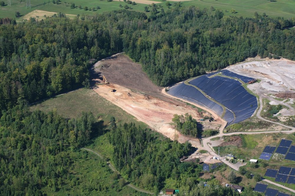 Wehr from above - Site of heaped landfill Lachengraben with construction works and cleared area to expand the storage site in Wehr in the state Baden-Wurttemberg