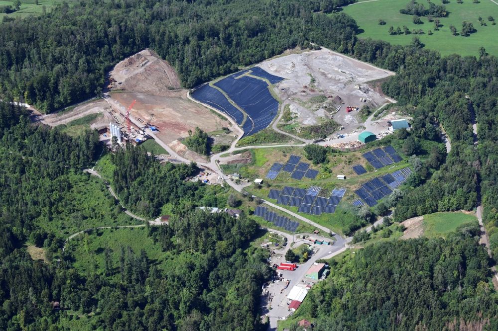 Wehr from above - Site of heaped landfill Lachengraben with construction works and cleared area to expand the storage site in Wehr in the state Baden-Wurttemberg