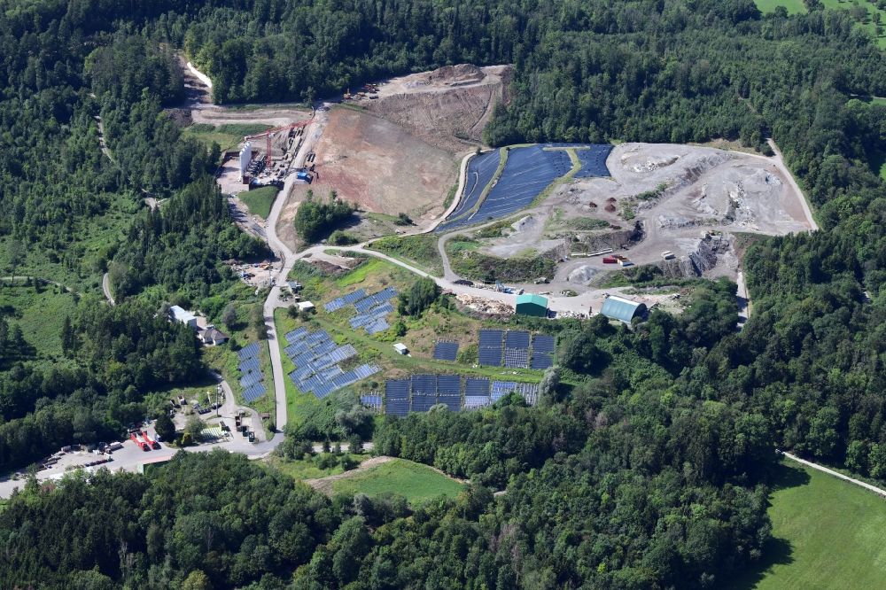 Wehr from the bird's eye view: Site of heaped landfill Lachengraben with construction works and cleared area to expand the storage site in Wehr in the state Baden-Wurttemberg