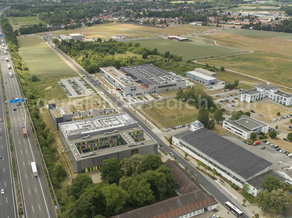Aerial image Braunschweig - Runway with hangar taxiways and terminals on the grounds of the airport Braunschweig-Wolfsburg in Brunswick in the state Lower Saxony, Germany