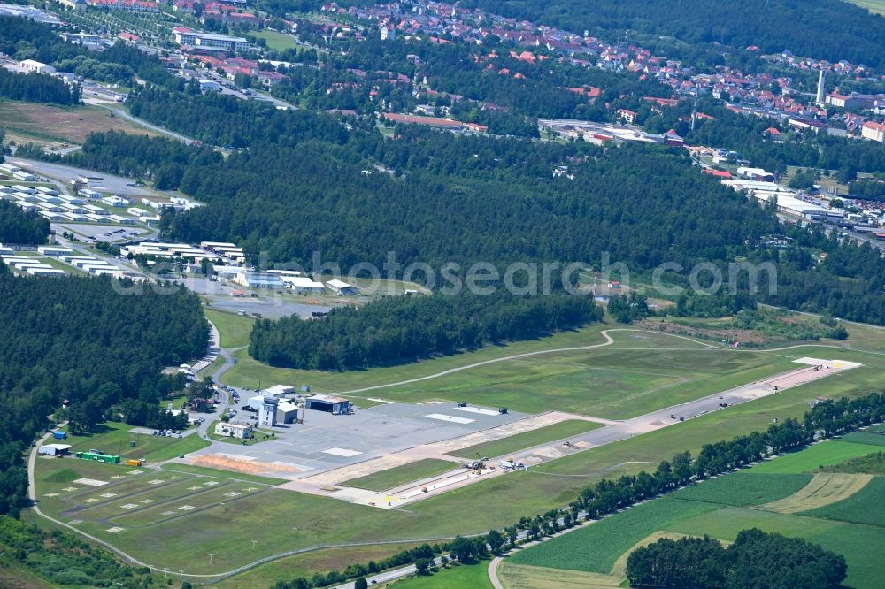 Grafenwöhr from above - Runway with hangar taxiways and terminals on the grounds of the airport in the district Dorfgmuend in Grafenwoehr in the state Bavaria, Germany